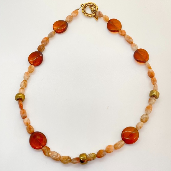 Amber Colored Glass Bead & Gold Plated Earthy Necklace - Picture 1 of 5